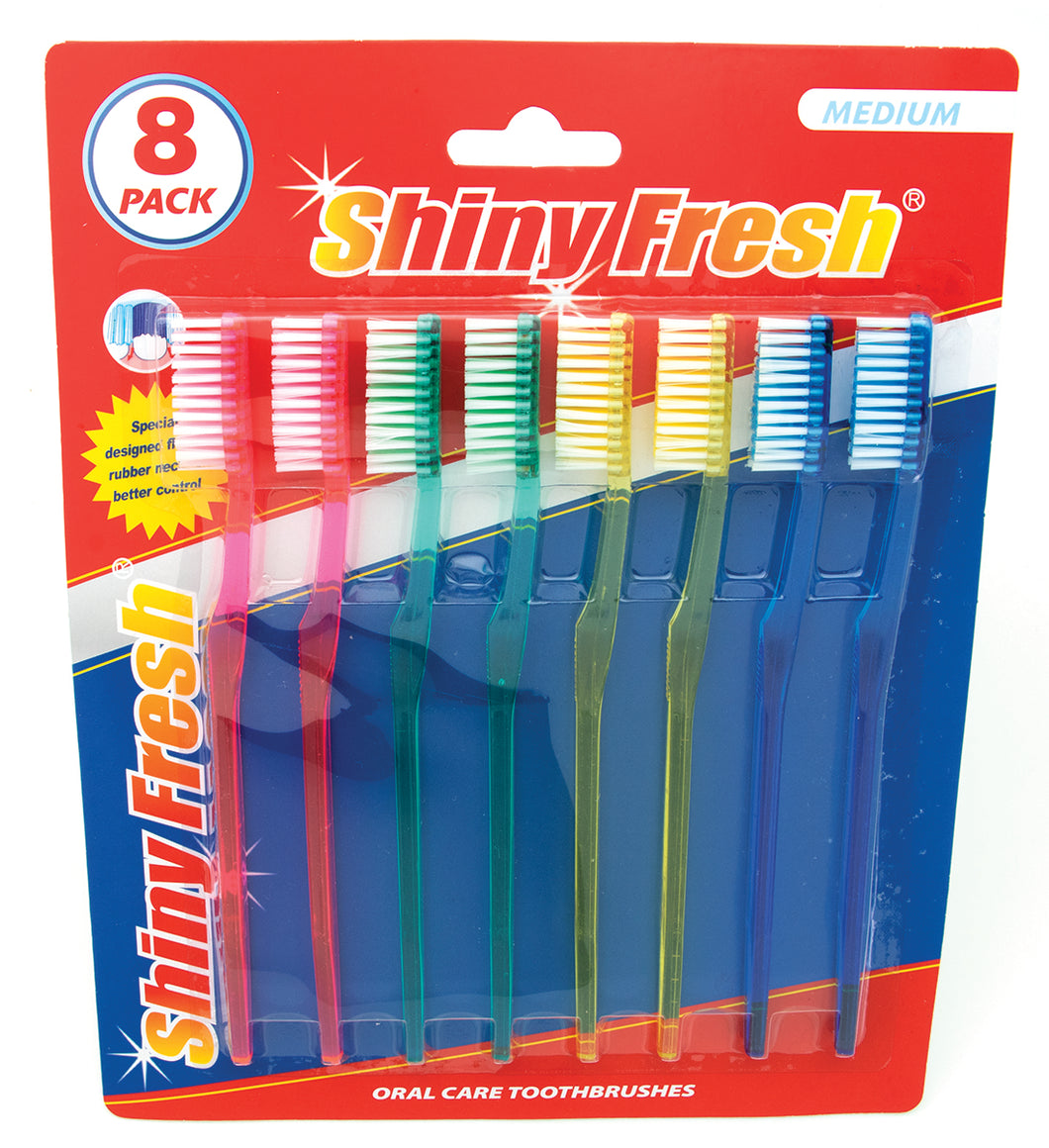 Shiny Fresh 8pc Toothbrush with Flexible Rubber Necks, Assorted Colors