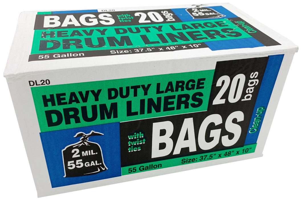 Heavy Duty Trash Bags/Drum Liners 55 Gallons 2 Mil, 20 Bags