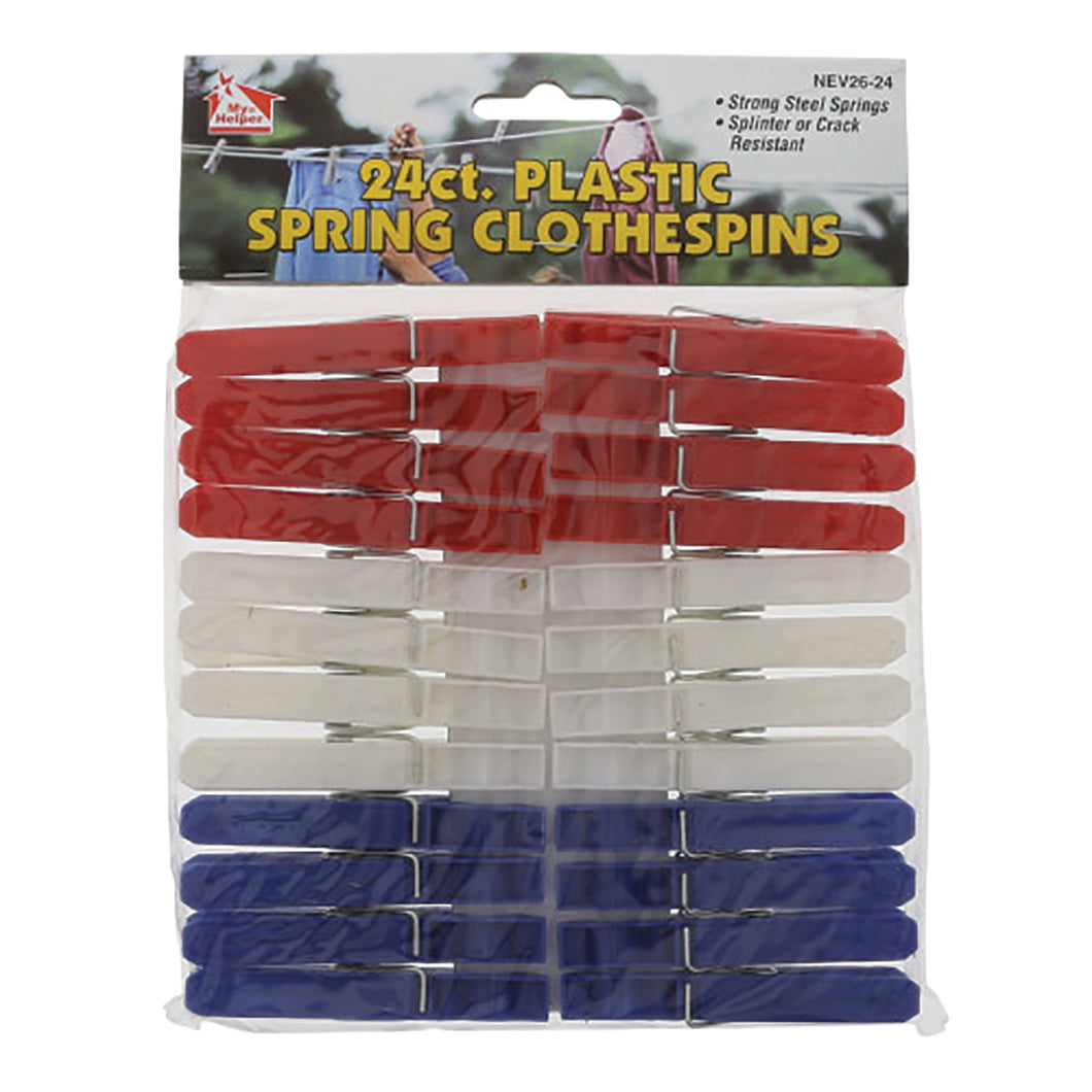 24pc Patriotic Plastic Clothespin Set, Red, White & Blue